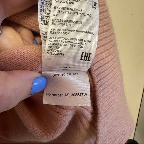 AllSaints Tara Cashmere Wool Pullover Crew Neck Sweater Ballet Pink Size Large - Picture 7 of 10